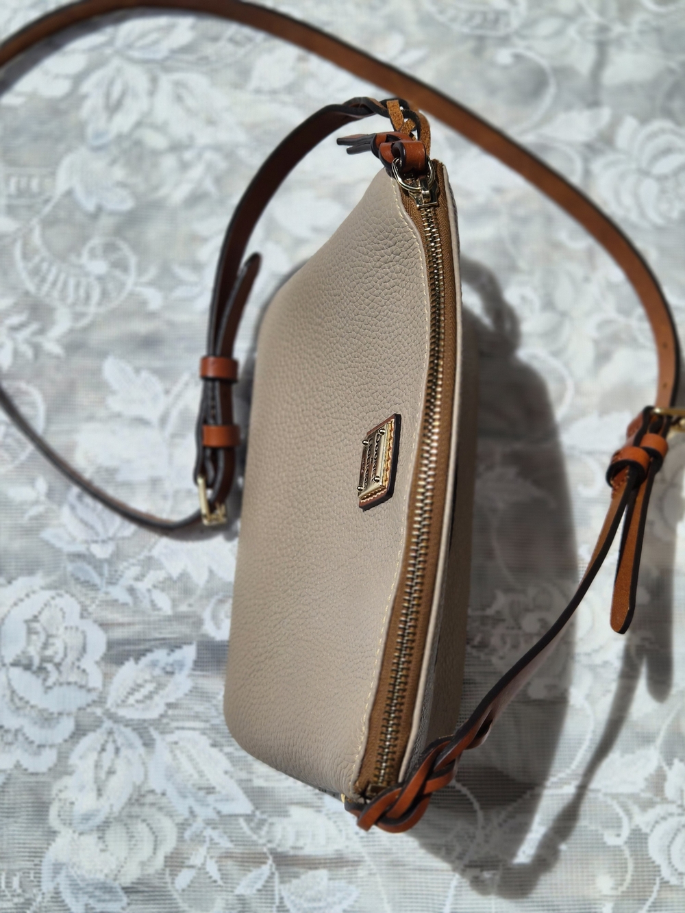 Dooney & Bourke Pebbled Leather Crossbody Bag in Taupe - Picture 2 of 7